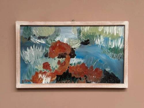 Mid-Century Oil on Panel “Sheeps” by B dahl Framed 45x37 cm (17.7" x 14.5")