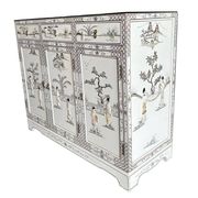 White lacquered Chinese sideboard with mother-of-pearl geisha decorations.