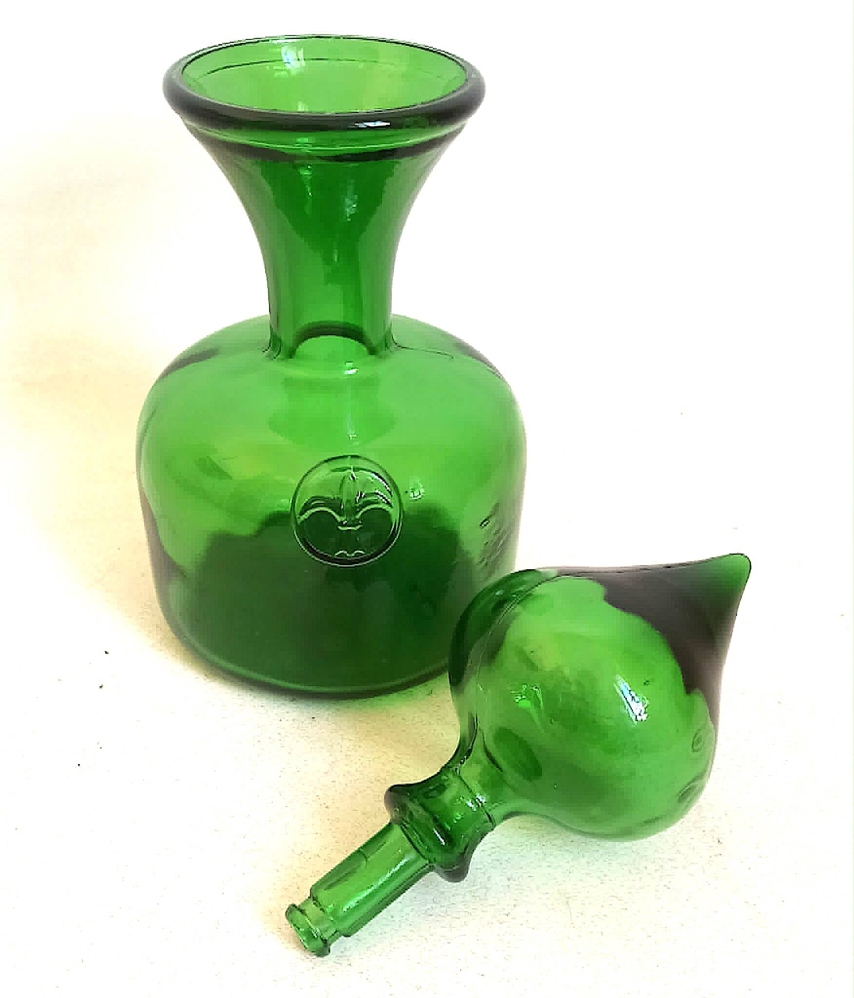 Carafe with stopper Empoli green 1970s Height 27 cm