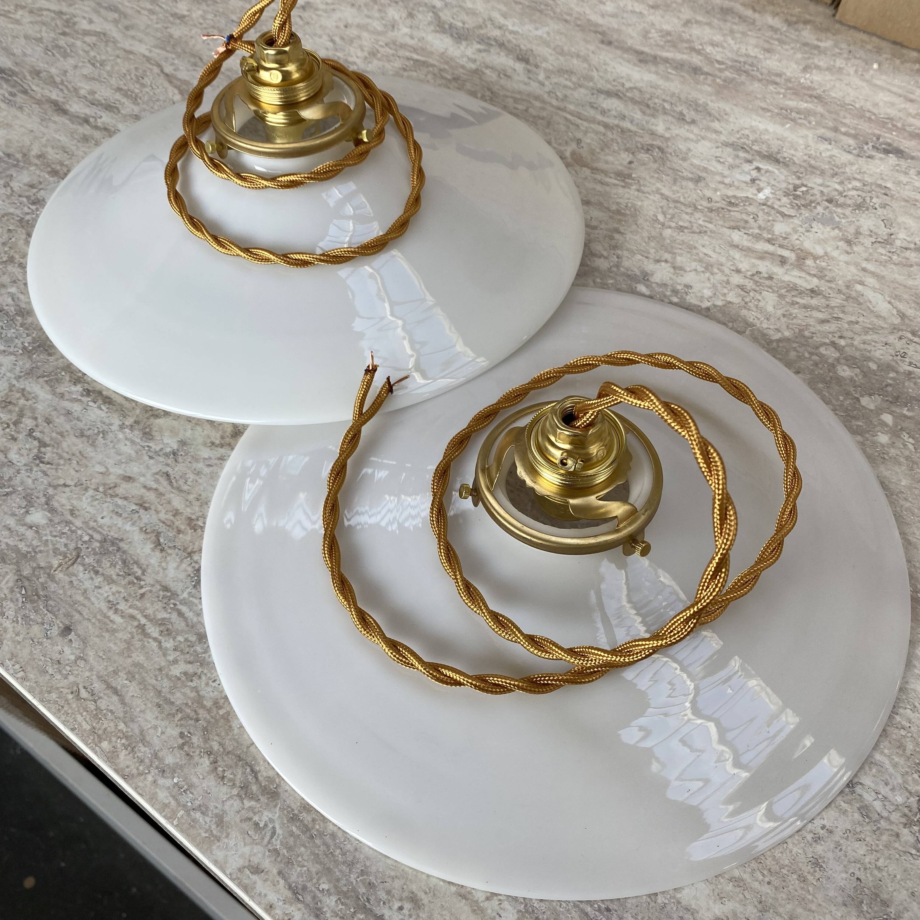 Pair of vintage white opaline pendant lights