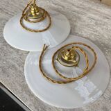 Pair of vintage white opaline pendant lights