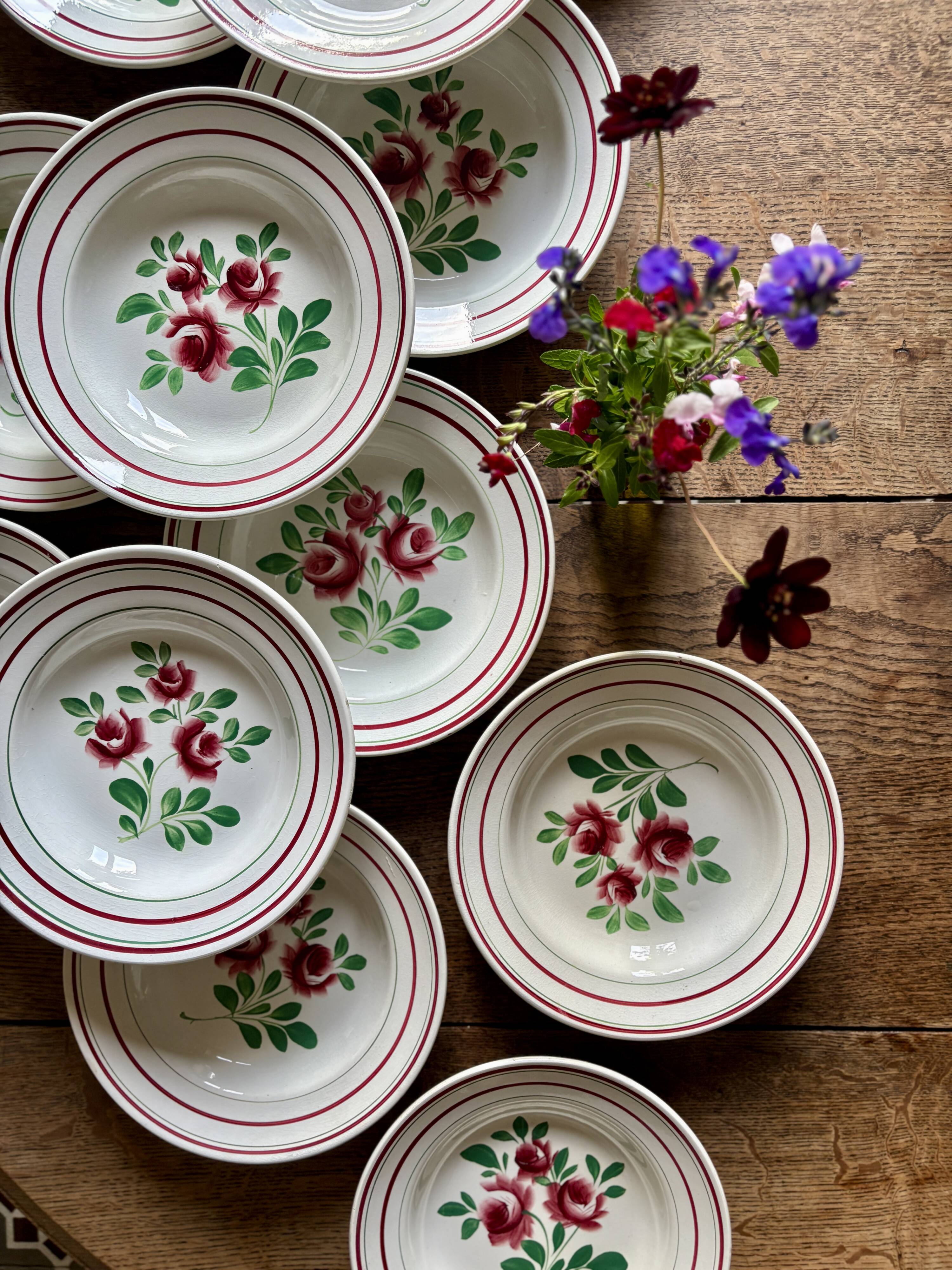 Set of 12 vintage soup plates - Les Roses -