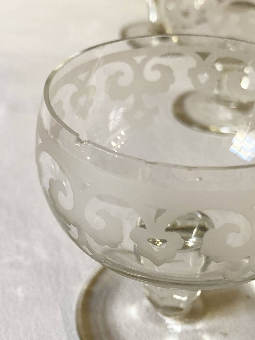 Antique engraved crystal aperitif glasses