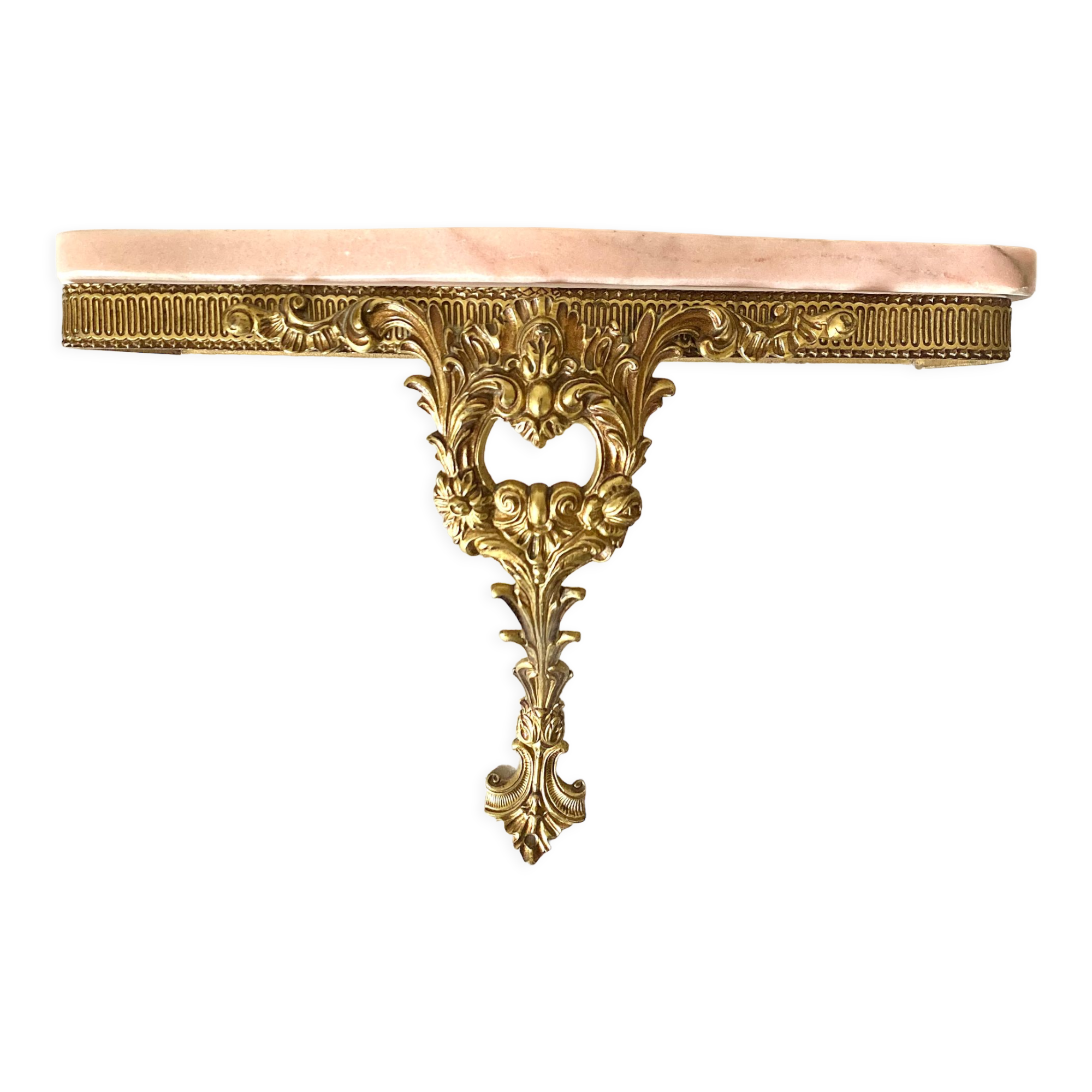 Baroque style wall console in pink marble and gilded metal