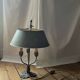 Lucien Gau tulip table lamp in patinated metal with green shade