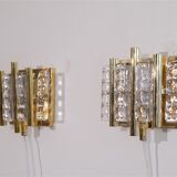 Paire d'appliques scandinave en verre et laiton de Carl Fagerlund