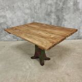 Antique oak dining table on cast iron base 93 x 123 cm