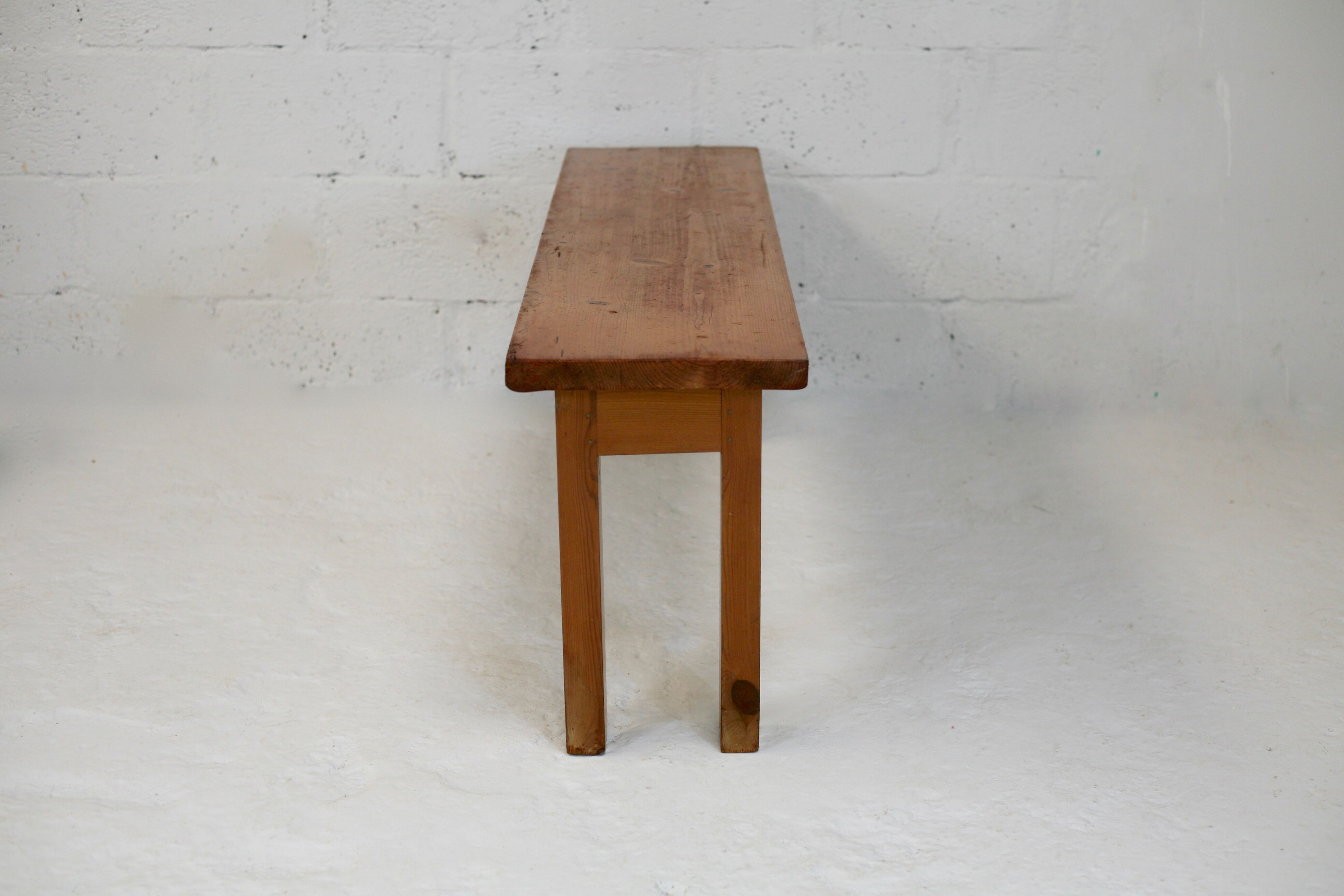 Pair of brutalist benches. Wood. France. Circa 1960.