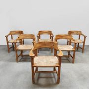 Vintage pine papercord dining chairs Rainer Daumiller