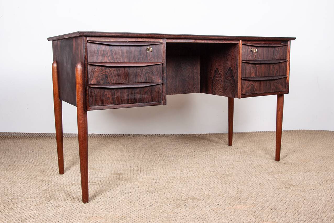 Bureau danois en palissandre et piètement en teck, Johannes Andersen 1960