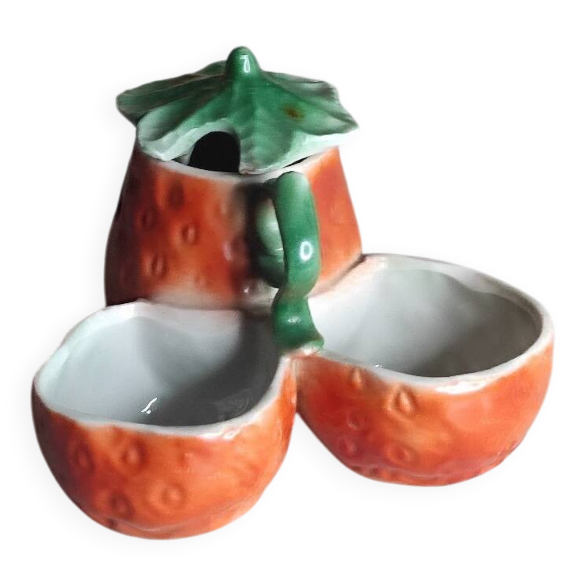 Salt and pepper shakers, mustard pot, slip