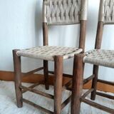 Brutalist wooden and rope chairs