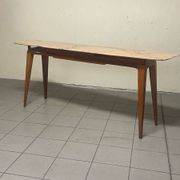 Console from the 1950s with a pink marble top and a cherry wood frame.
