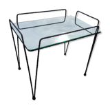 Side table 1950-1960, pin/Eiffel legs, mirror top, steel rod structure