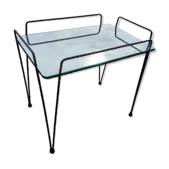 Side table 1950-1960, pin/Eiffel legs, mirror top, steel rod structure