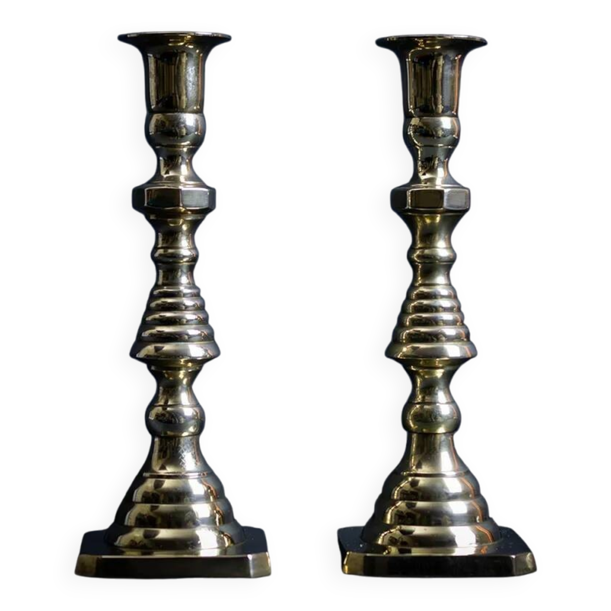 Pair of Victorian copper and brass candlesticks
