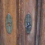 Henri II style double body in worked oak, original leaded stained glass windows