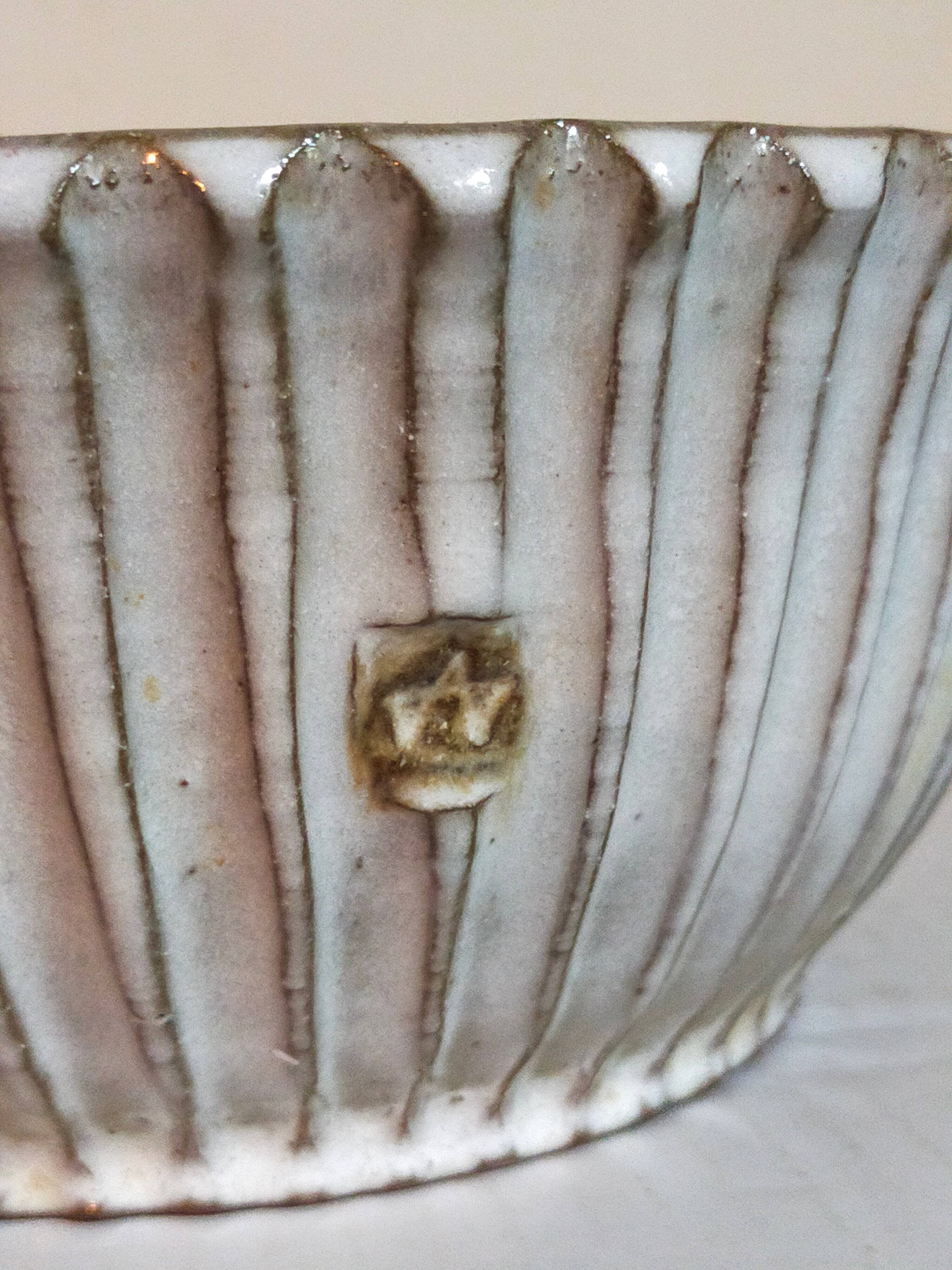 Vintage fluted enameled earthenware potter's salad bowl