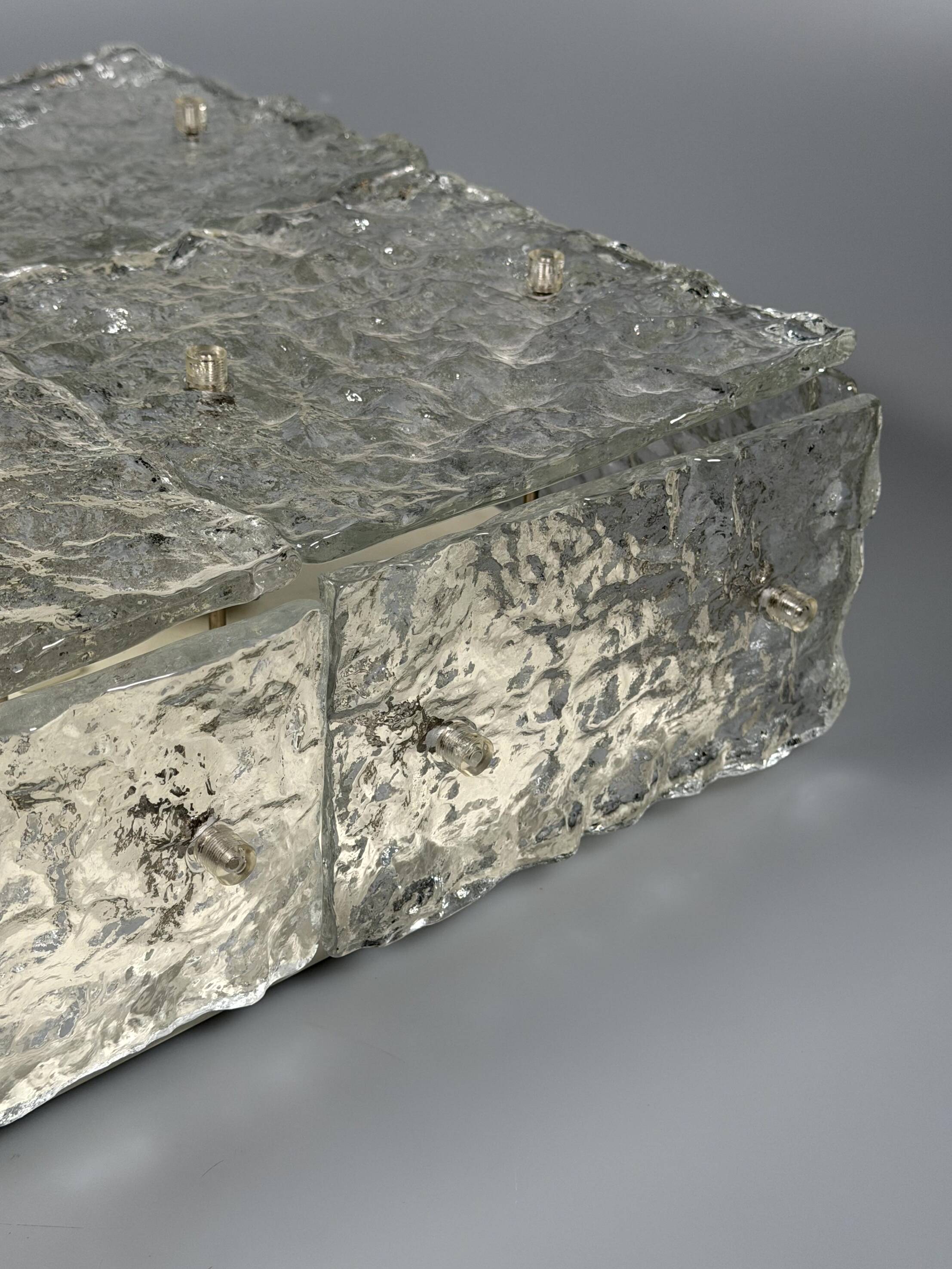 1960s 1970s Ice Glass Flush Mount Plafoniere by Kalmar Franken KG Austria