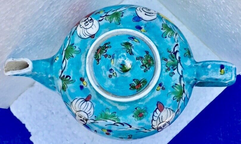Antique ceramic teapot Asia minor musician's decoration turkey 1900 signed