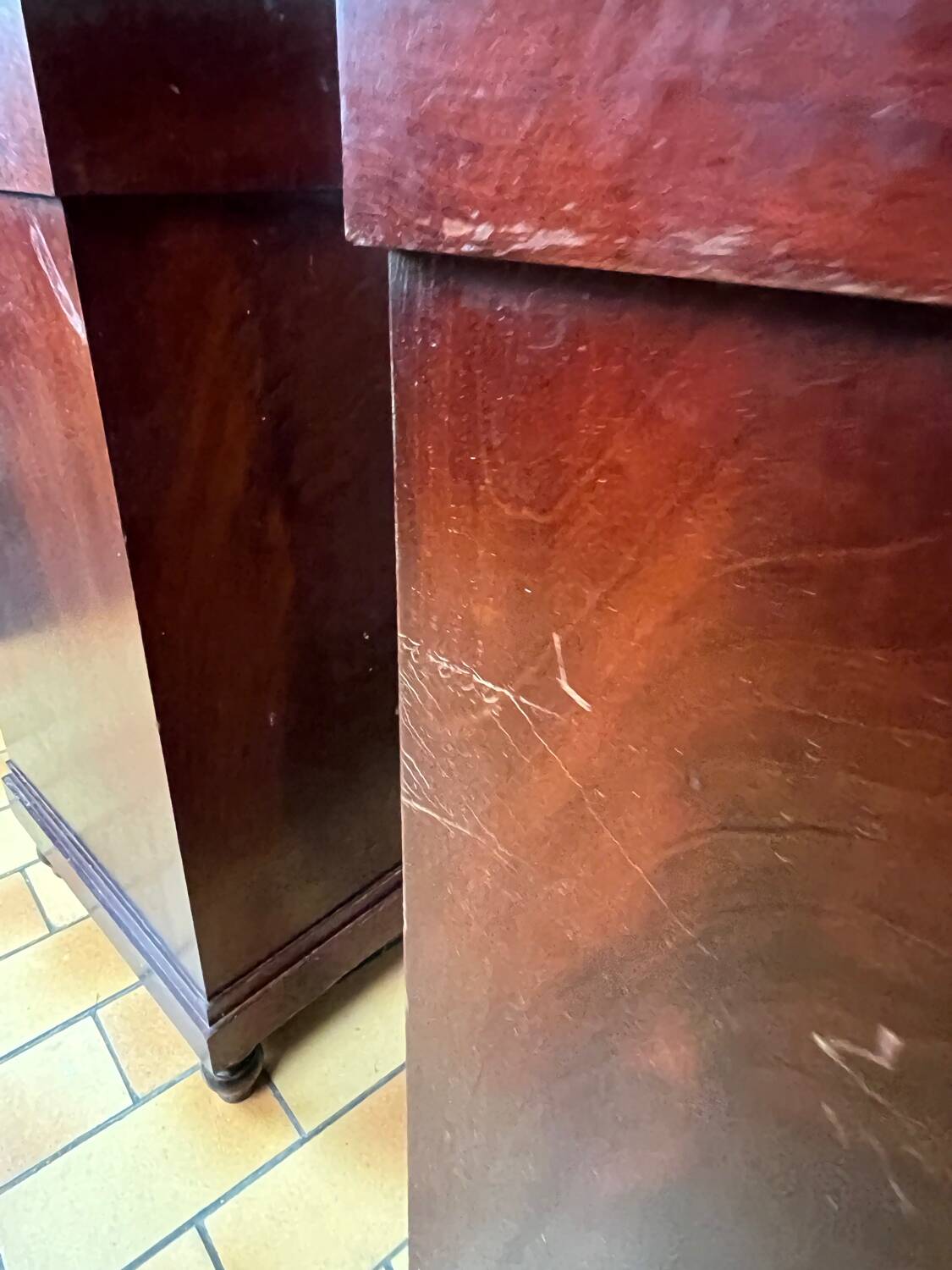 Pair of Napoleon III bedside tables in mahogany and marble