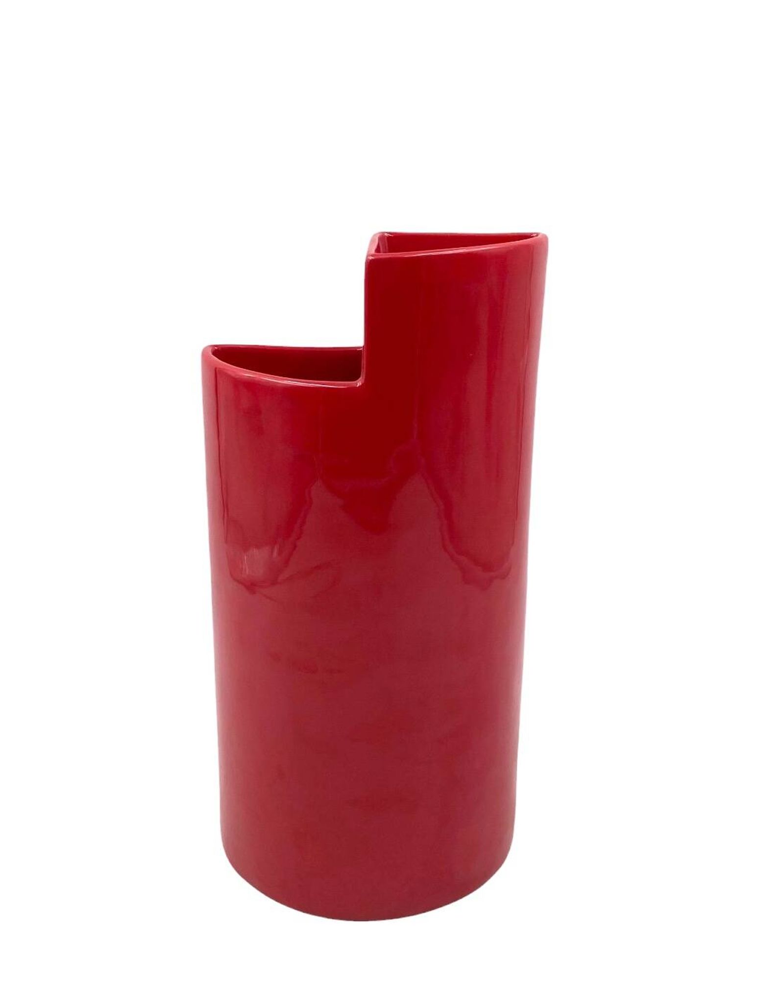 Franco Bettonica, red ceramic vase mod. fb1, Gabbianelli Italy ca. 1970