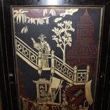Screen with Japanese decor and black lacquer