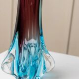 Fratelli Toso Murano Vase in Turquoise and Aubergine Glass XL Mid-Century Italian Art Vase, 1950s
