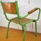 Metal and wood school chair with armrest