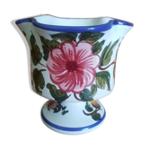 Pot / vide-poches en faïence, pied douche, motif fleurs