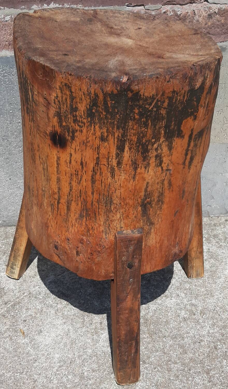 Old butcher's block table tripod.