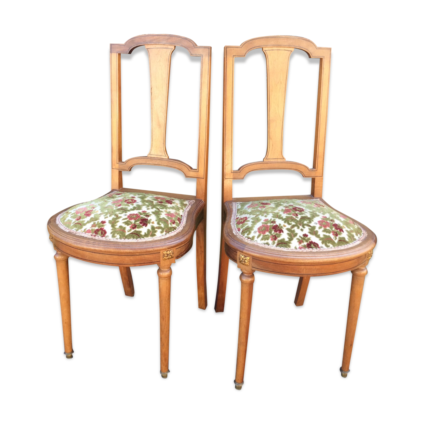 Snowshoe chairs (duo) upholstered louis XVI style of period 1920 in walnut.
