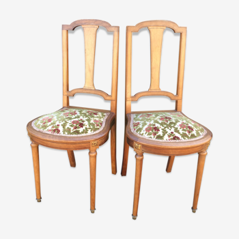 Snowshoe chairs (duo) upholstered louis XVI style of period 1920 in walnut.