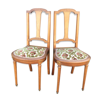 Snowshoe chairs (duo) upholstered louis XVI style of period 1920 in walnut.