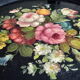 Large vintage round tray in black metal floral decoration hand-painted gold eder
