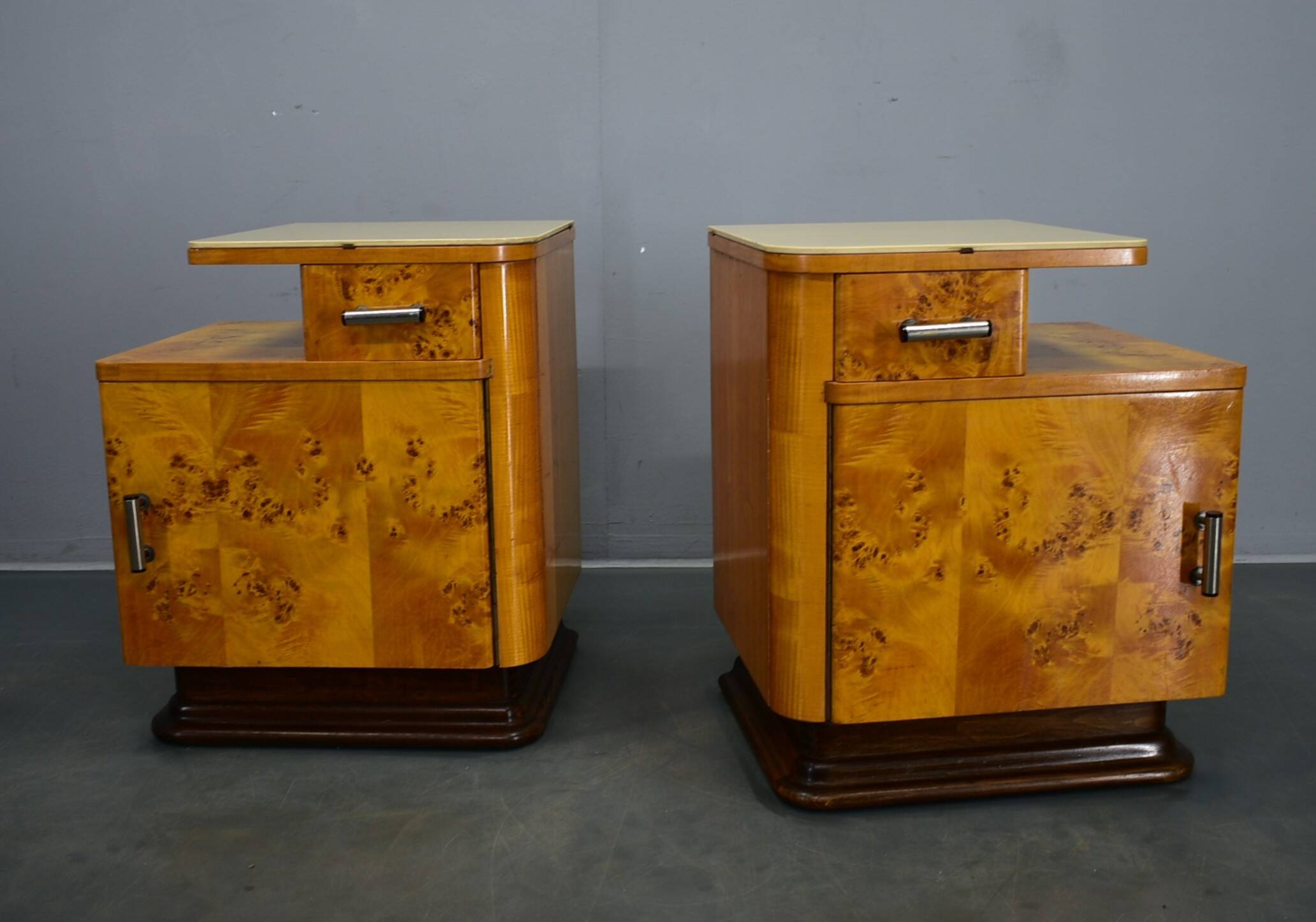 1940s set of bedside tables by Jindrich Halabala, Czechoslovakia