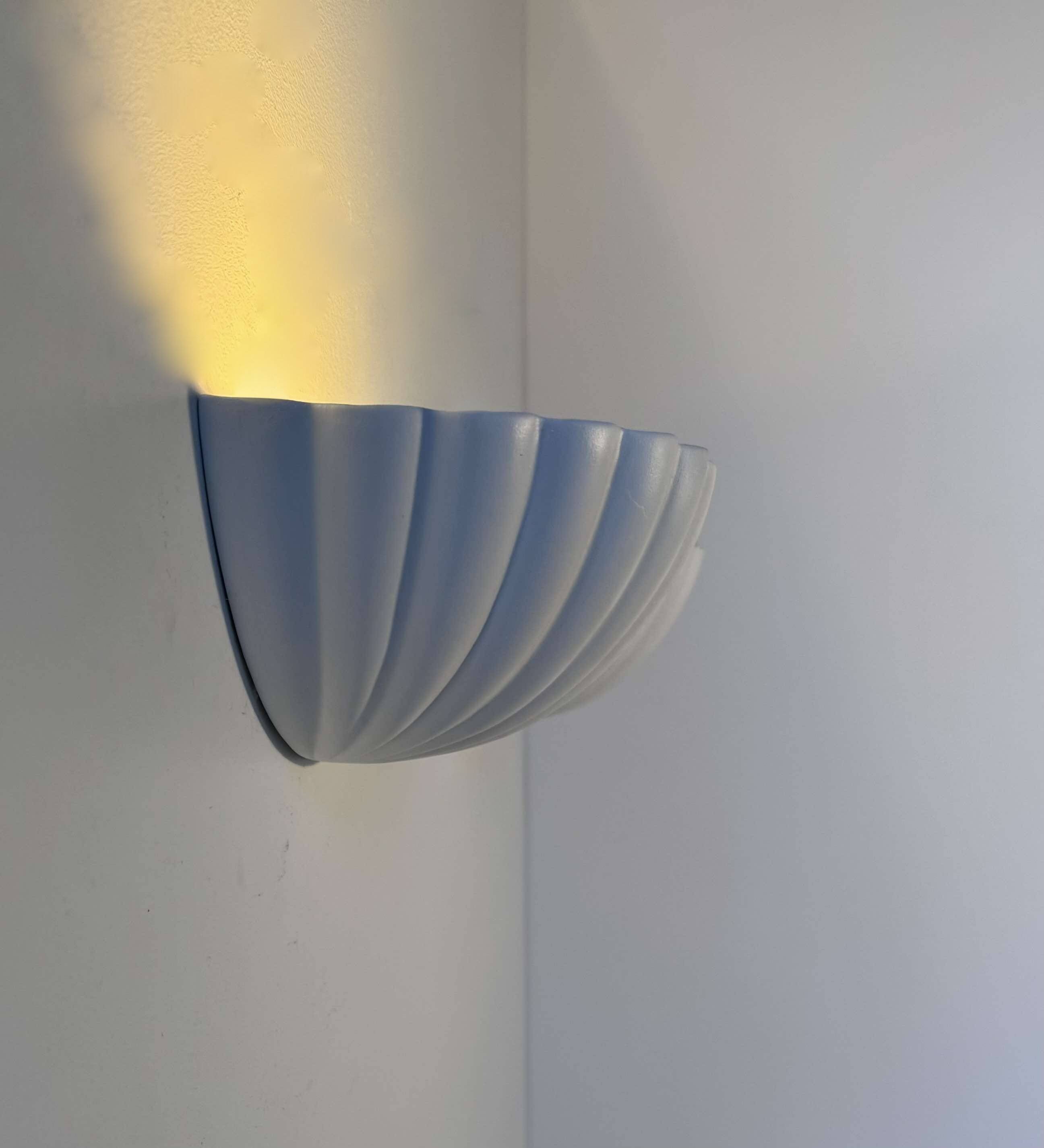 Pair of vintage shell wall lights, matte white, France 1970