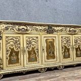 Louis XV Baroque Venetian curved sideboard in lacquered, painted and gilded wood