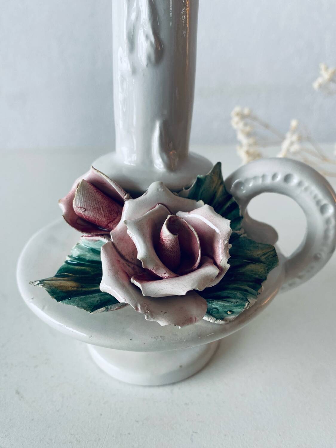 Italian slip candle holder signed