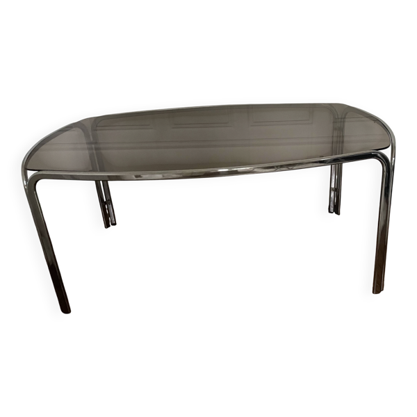 Table à manger Space âge en verre fumé & chrome