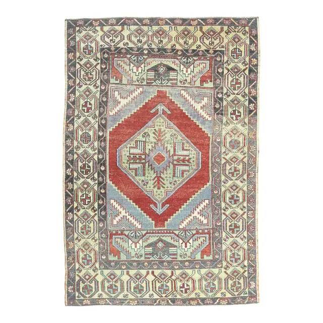 Turkish hand-knotted geometric runner rug 114x169