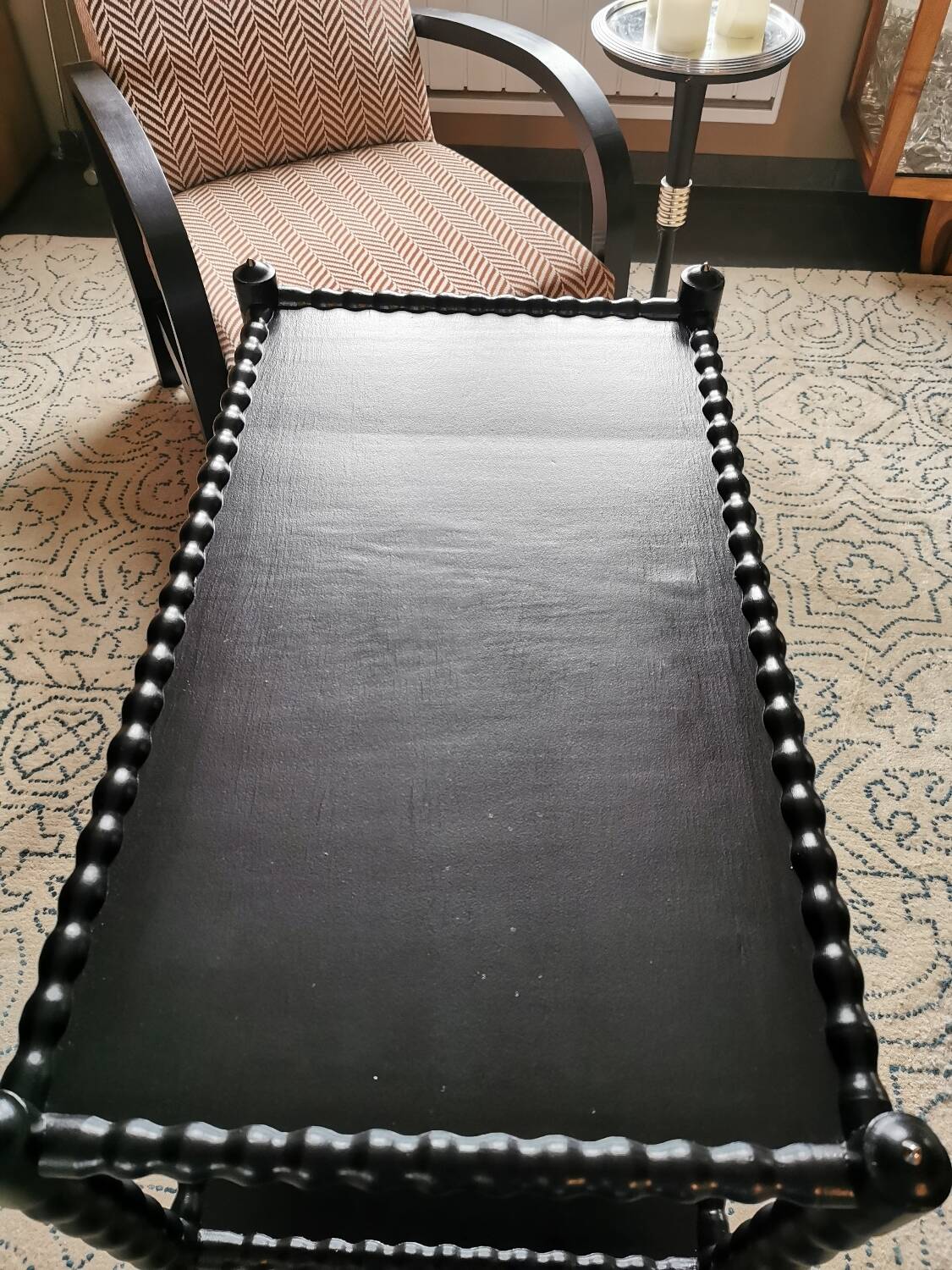 Vintage black rolling serving cart