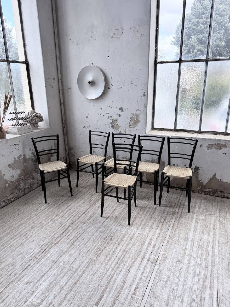 Set of 6 Italian woven rope chairs