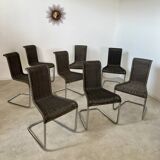 Lot de 8 chaises tubulaire design Tecta style bauhaus métal et cannage gris vintage année 80