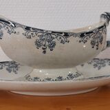 Saucière sur pied en terre de fer bleu/vert modèle "Mignon", H & Cie Sarreguemines