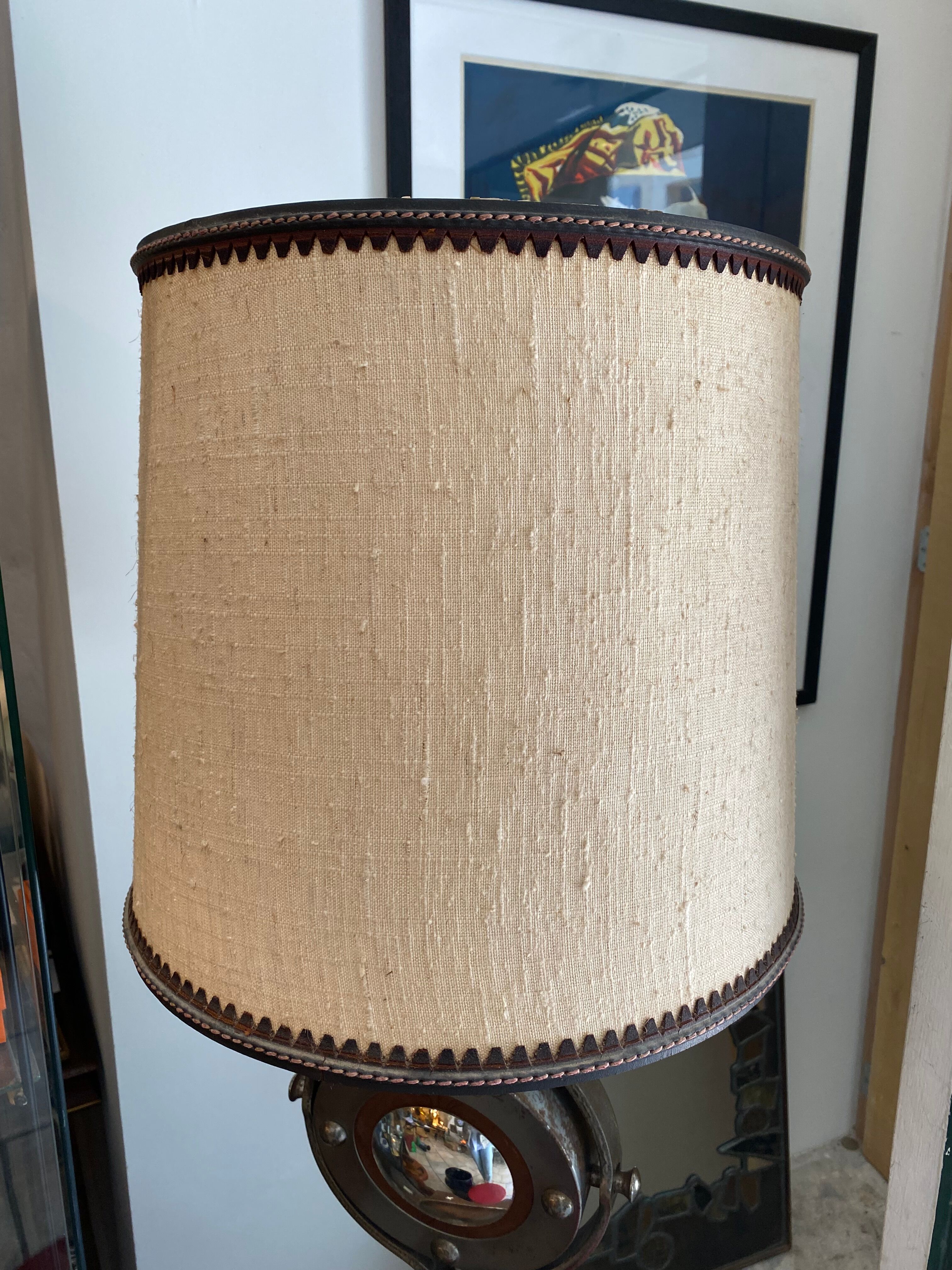 Metal and leather lamp Jean-Pierre Ryckaert