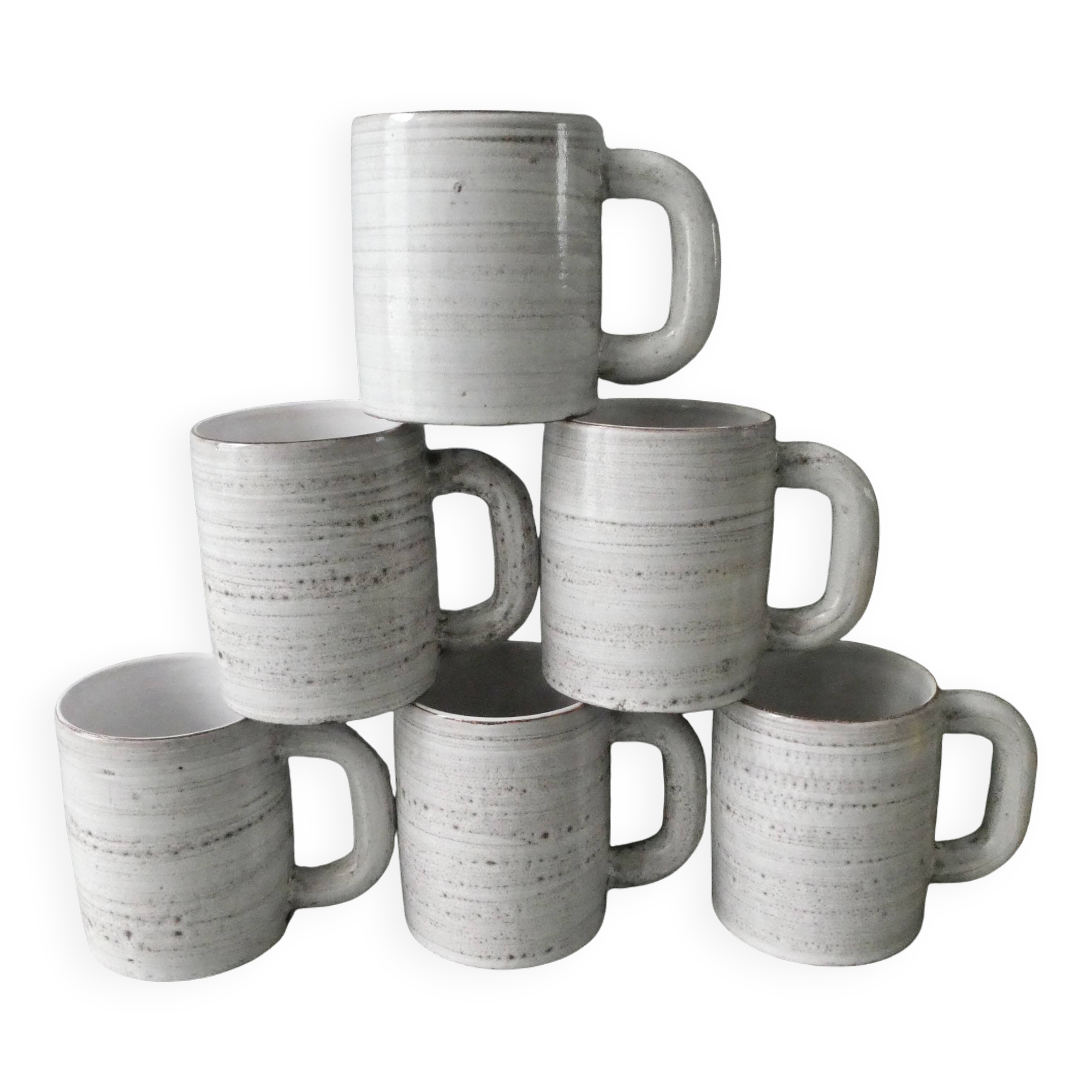 6 ceramic mugs signed Grandjean Jourdan, Vallauris