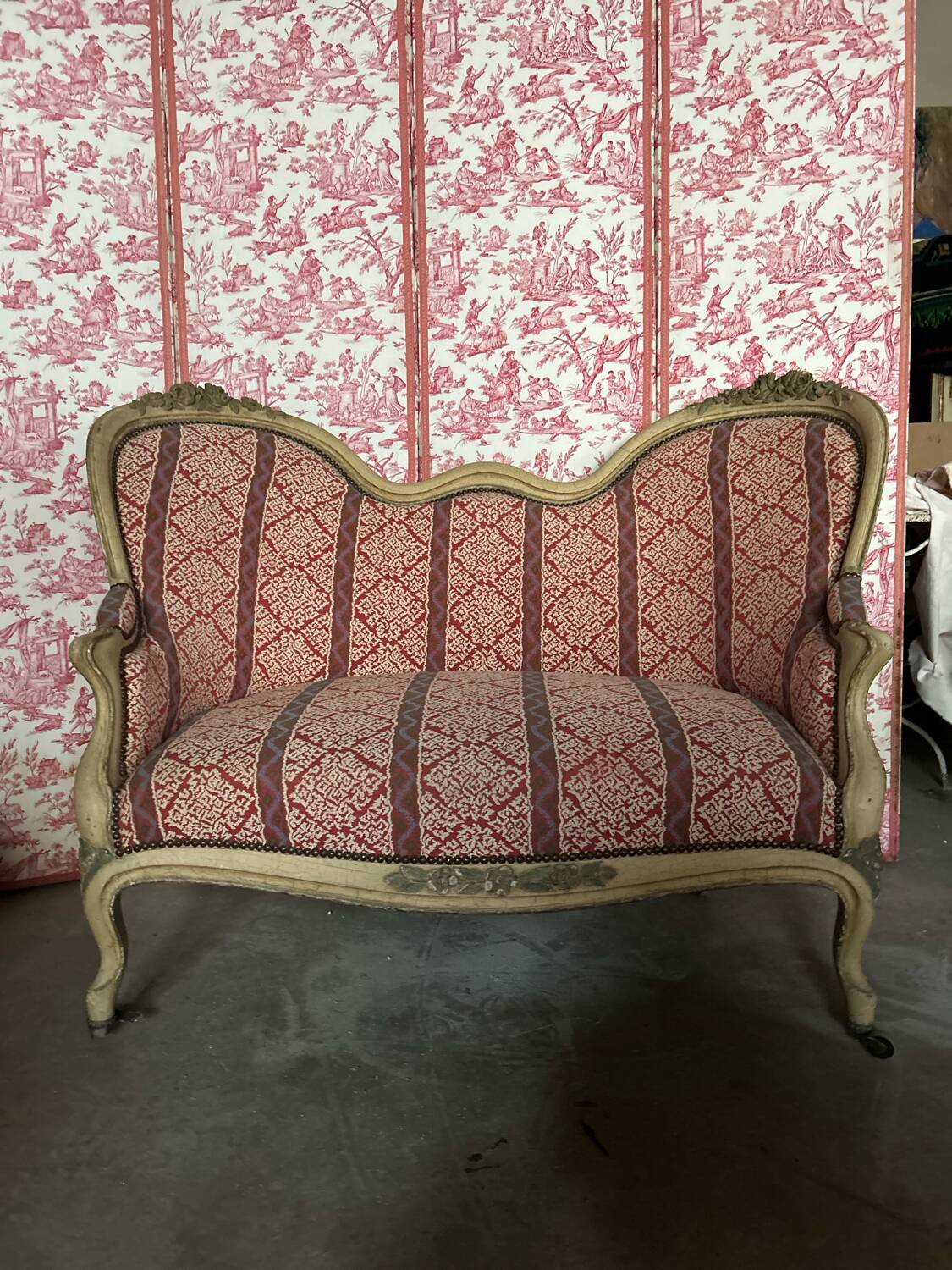 Antique Louis XV style bench, Napoleonic III period.