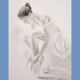Charcoal drawing representing a seated dancer. Dancer painting.
