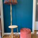 Lampadaire liseuse vintage en rotin